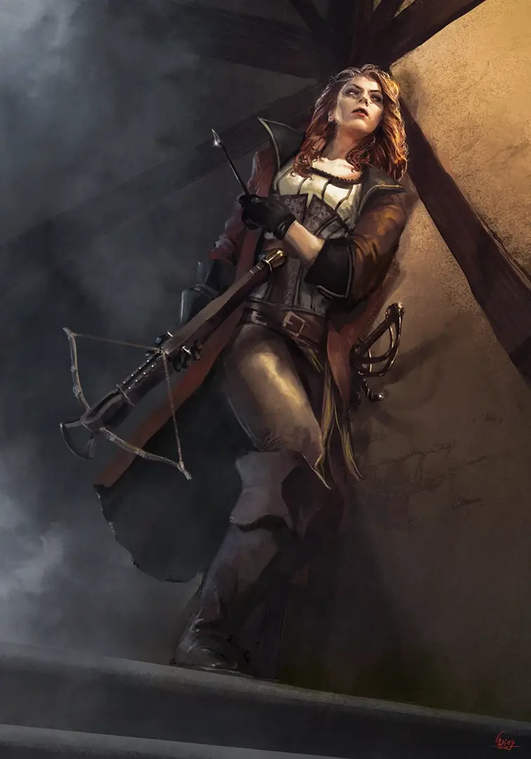 A monster hunter woman with a crossbow